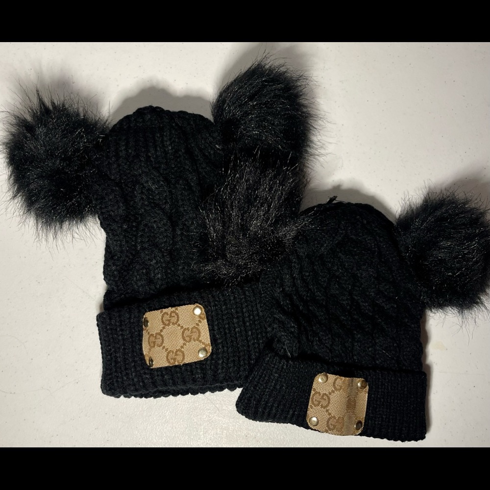 Mommy & Me Double Pom Pom Luxury Beanie Set